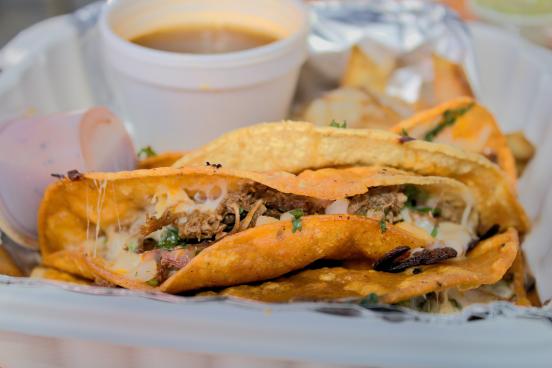 Birria taco with consome