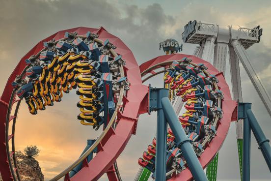 View of roller coaster at six flags