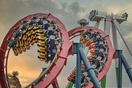 View of roller coaster at six flags